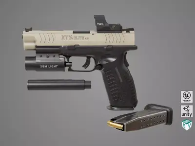 Pistol 06 Black Brown Generic All PBR Unity UE Textures Included Low-poly 3D model