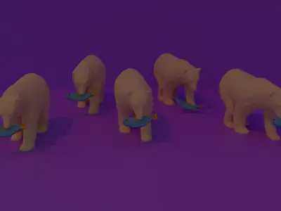 Bear With Fish Free low-poly 3D model