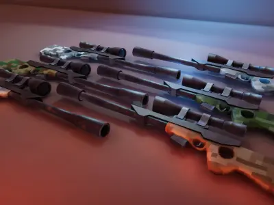 Stylized Sniper Rifle Low-poly 3D model
