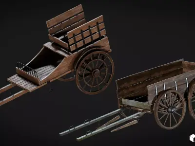 Cart and Handcart Set Low-poly 3D model