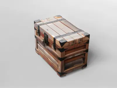 Vintage Wooden Chest with Metal Reinforcements 3D model
