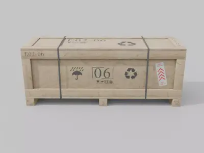 Wide Narrow Wooden Crate - Customizable Shipping Box Low-poly 3D model
