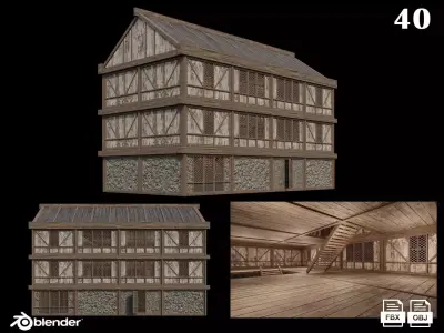 Medieval Houses 40- 4K Textures Game Ready Low-poly 3D model