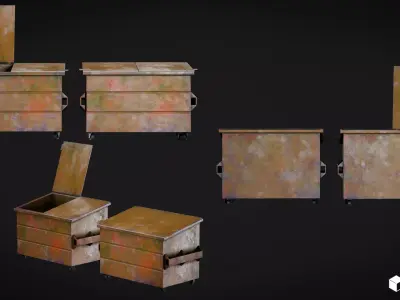Dumpter with Trasg Bags Low-poly 3D model