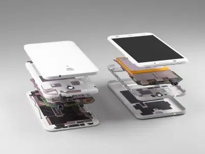  Low polygon disassembled mobile phone 