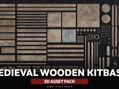 Medieval Wooden Kitbash Collection Low-poly 3D model purchase