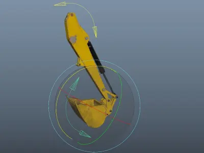 Rigged Hydraulic Excavator or Digger Arm and Bucket or Claw Low-poly 3D model