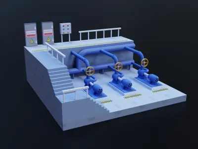 Industrial platform Low-poly 3D model