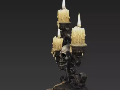 Gothic Skull Candelabra Ornate Baroque Triple Candle Holder 3D model