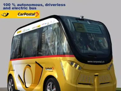 CarPostal driverless electric bus Low-poly 3D model