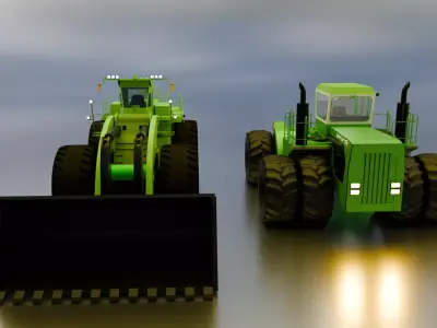 Construction Loader and Farming Tractor Low-poly 3D model