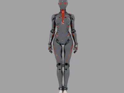Glossy Chrome Red Female Android 3D model