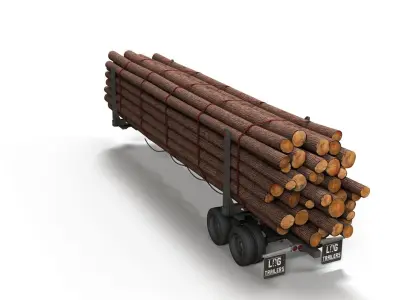 Log trailer Low-poly 3D model