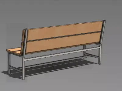 Modern Wooden Bench with Metal Frame 3D Model Free 3D model