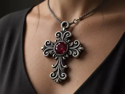 Baroque Cross Pendant with Cabochon Setting 3D print model