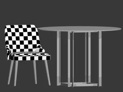 Dining Set round glass table with brass legs 3D model