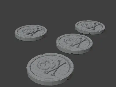 Golden Coins Set with Pirate Sign as Skull and Bones Low-poly 3D model