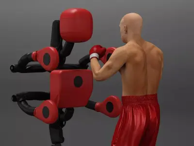 Boxing Dummy with Fighter on Floor Mats Red 3D model