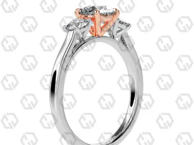 Ring 119 Round Shape Cathedral shank 3 stone ring with round 3D print model