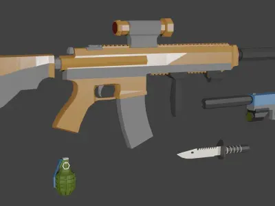 Basic Weapon Pack - Low Poly 2 Gun 1 Knife and 1 Grenade Low-poly 3D model