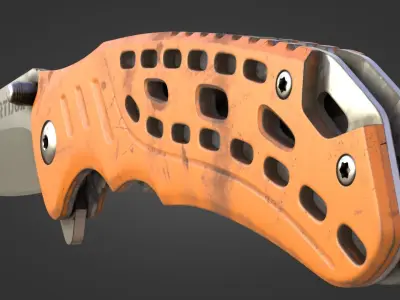 Stylish Orange Folding Pocket Knife Rigged Animated Game Ready Low-poly 3D model