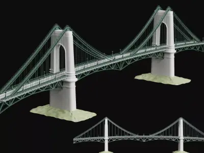 Classic Suspension Bridge Landmark Architecture Model 3D model