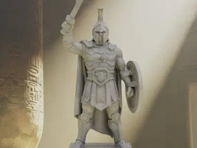 Stylized Spartan Warrior Statue Stone 3D Model Low-poly 3D model