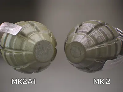 MK2 and MK2A1 Pineapple Grenade Newly Made WW2 Pack - MID POLY 3D model
