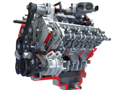 Full and Cutaway V8 Engine 3D model