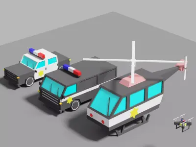 Police Vehicles Car Van Helicopter Drone 3D model