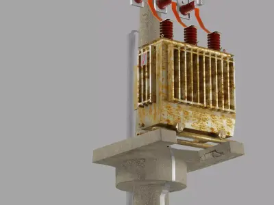 Electric Transformer station on pillar 3D model