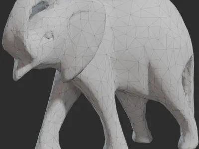 Carved Wooden Elephant statue Low-poly 3D model