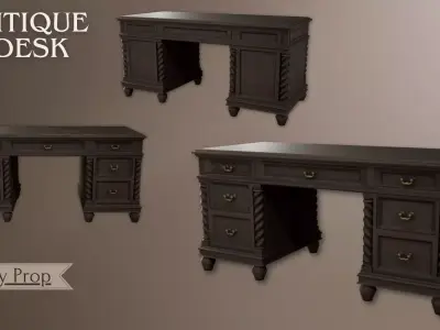 Desk - Antique Desk 3D Lowpoly model Low-poly 3D model