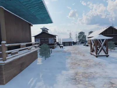 Snowy Mountain Village 3D model get