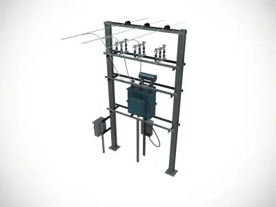 Pole With Transformer Low-poly 3D model