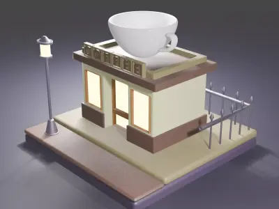 3D Coffee Shop Exterior Model - Realistic Design Low-poly 3D model