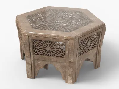 Vintage Dining Table and Chairs with Arabesque Carvings 3D model