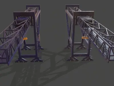 PBR Port Container Crane - Blue Dark Low-poly 3D model