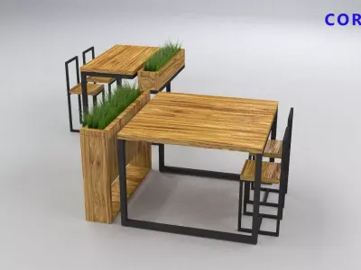 loft set of tables and chairs in a cafe or office v-ray Low-poly 3D model