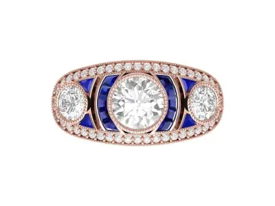 3 Stone Art Deco Ring 3D print model 2