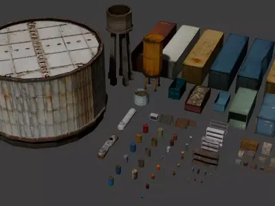 PSX Low Poly Storage and Construction Pack Low-poly 3D model