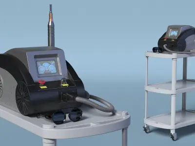 F-Beauty Tattoo Removal Laser Black on Medical Cart with Glasses 3D model