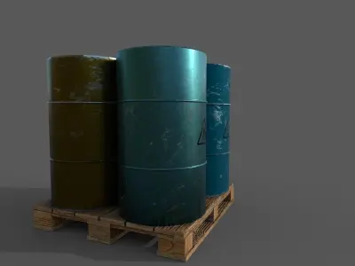 barrels three on pallet Low-poly 3D model