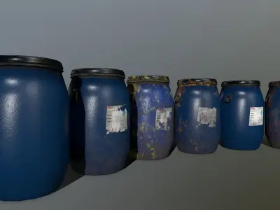 Barrel five jars Low-poly 3D model