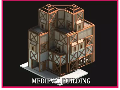 Medieval Low Poly Building Castle Wooden Village Stone House 21 Low-poly 3D model