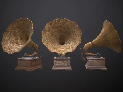 Gramophone antique Low-poly 3D model