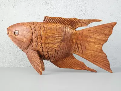 Hand Carved Koi Fish Statue 3D model