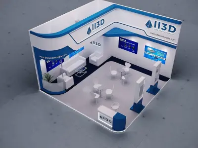 Exhibition Stand Stall Two Side Open 6X6 3D model
