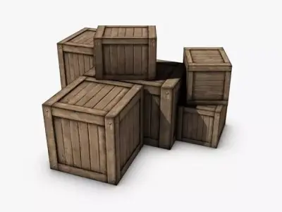 Low poly crate pile of wooden boxes 3D model