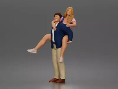 Man Giving Woman Piggyback Ride In Blazer Overalls And Sneakers 3D print model